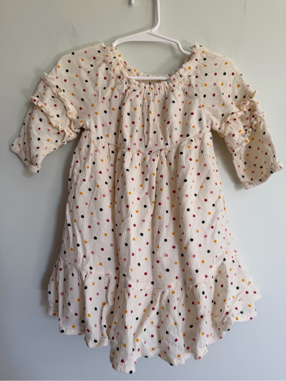 Old Navy Cream Polka Dot Long Sleeve Girls' Dress